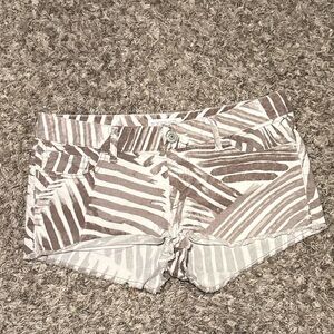 Express Striped Cotton Denim Shorts in Taupe and White